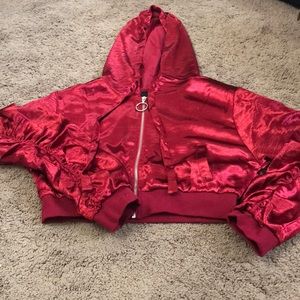 Red cropped zip jacket